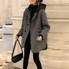 Fashion Houndstooth Plaid Jacket Mid-Length Women's Thin Woolen Coat Spring Autumn New Hooded Loose Casual Outerwear Female
