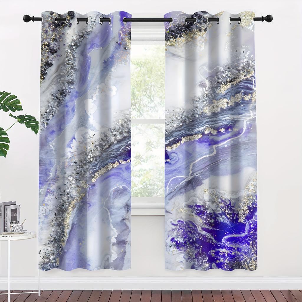 2panels Nordic Golden Leaf Marble Digital Printing Curtain Grommet Top Curtain Living Room Bedroom Kitchen Office Home Decor