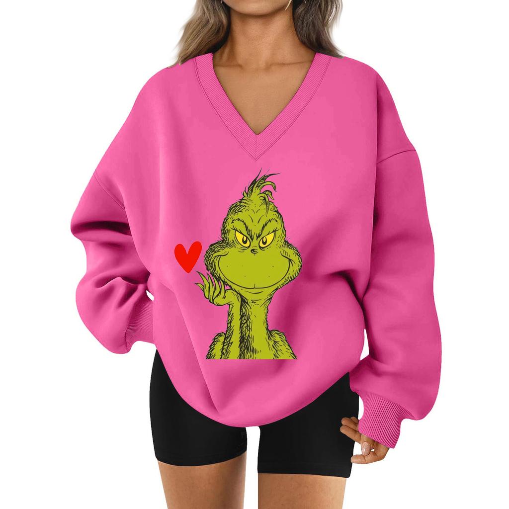 Women's Loose And Comfortable Letter V-neck Sportswear Long-sleeved Sweatshirt Daily Matching Clothes