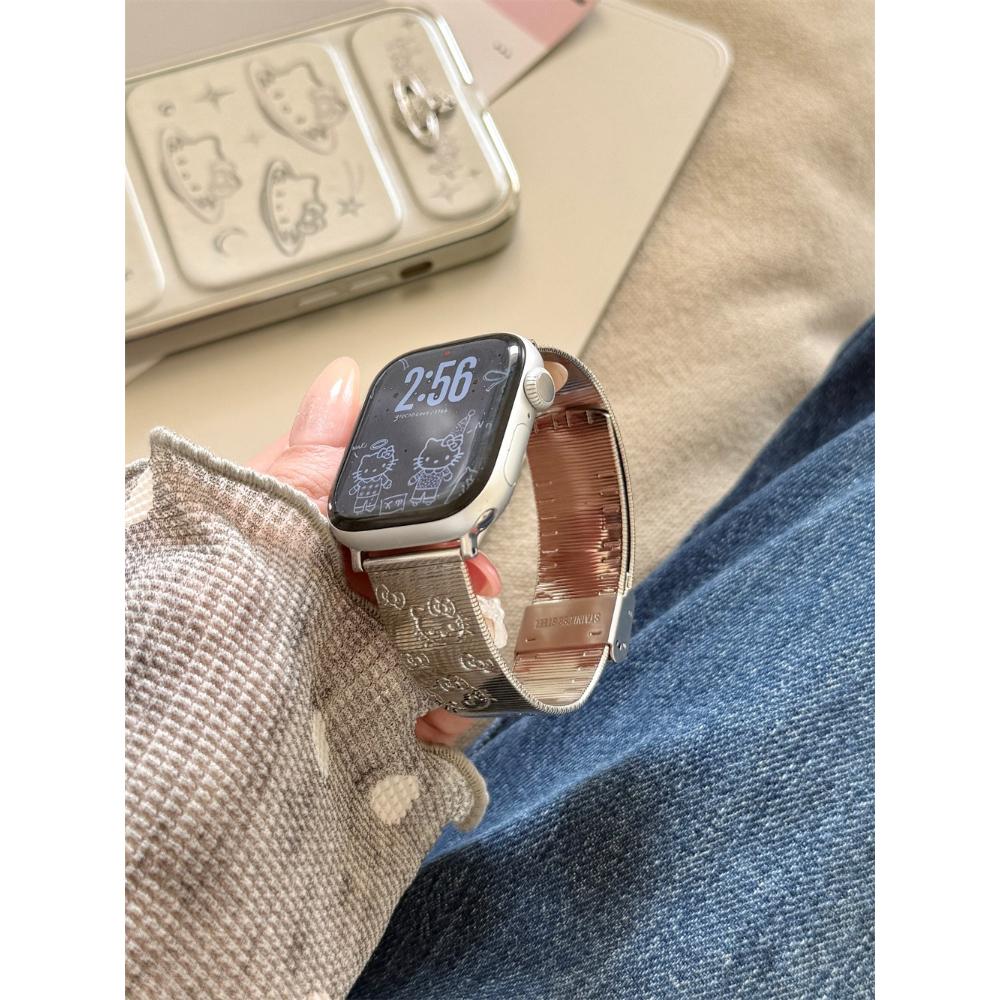 Embossed Stainless Steel Metal Strap for Apple Watch Ultra, Slim Stylish Band for iWatch Series 11/10/9/8/7/6/SE/5, 38/40/42/45/46/49mm