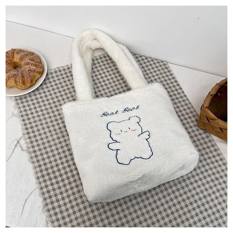Bear Design Adorable Plush Tote Bag In Various Colors For Trendy Everyday Fashion