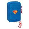 Trousse d'école Superman - safta - 37 pièces incluses - 12,5x5,5x19,5 cm - Bleu - Polyester recyclé - Fermeture éclair