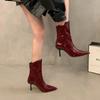 Модные красные лакированные женские туфли на высоком каблуке 2024 года, осенние сексуальные женские ботильоны с острым носком, однотонные простые туфли на шпильке Zapatos