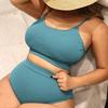2025 Плюс-сайз женский купальник бикини халтер - Однотонный купальник для отпуска