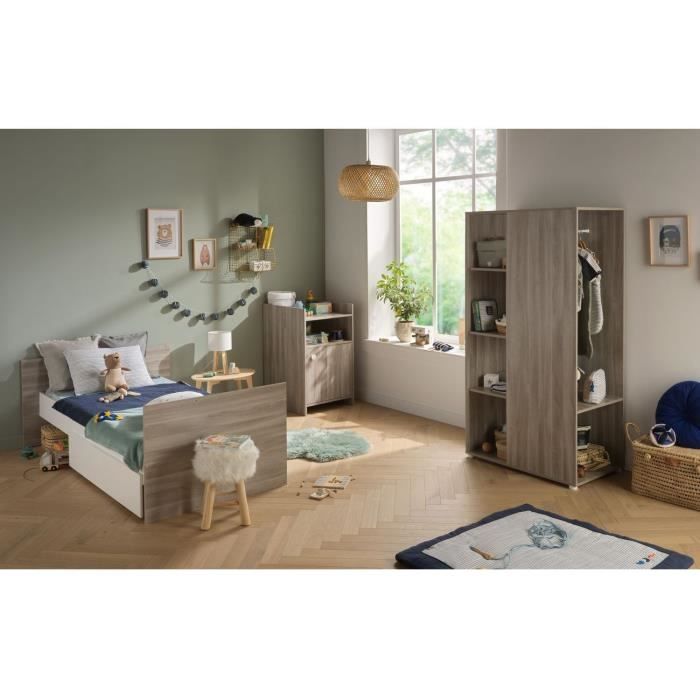 Lit bébé combiné - 120x60cm - Evolutif en 90x190cm - Babyprice Up - Chêne - Avec commode à langer 1 porte