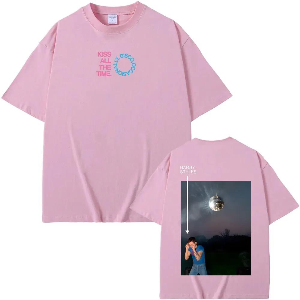 HarryStyles New Album Kiss All The Time Poster Tshirt Men Women Oneck Cotton Summer New Tee Harajuku Loose Casual Oversize Tee