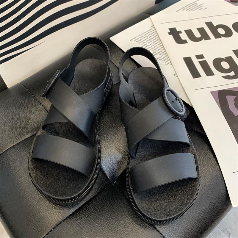 Trendy Flat Sandals for Women Korean Style Pvc Roman Slippers Girl Fashion Summer Slides Match Skirts Hot Selling Wholesale