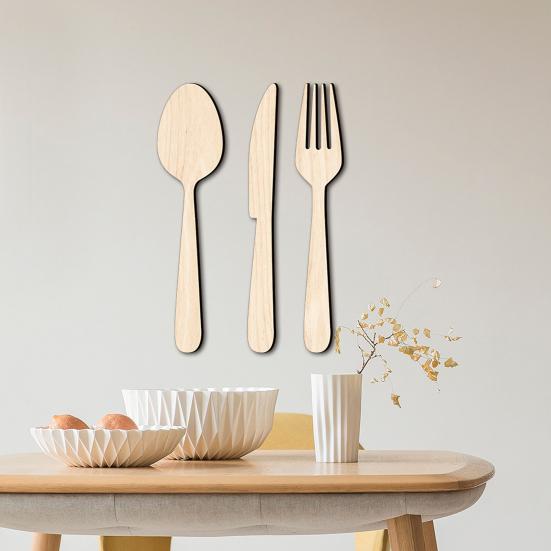 3Pcs/Set Wooden Cutlery Wall Decoration Home Kitchen Background Wall Art 3D Cutter