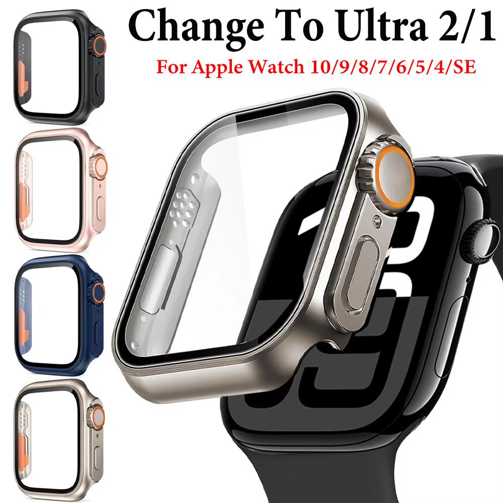 Стекло+Чехол для Apple Watch 11 10 46мм 42мм 9 8 7 45мм 41мм Защита экрана Сменная Ultra 3/2/1 Бампер Чехол iWatch 6 5 4 SE 44мм