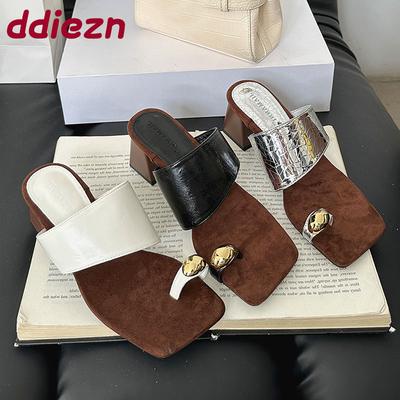 Женская обувь слипоны Женские туфли-лодочки на квадратном каблуке Шлепанцы Обувь Металл Женские туфли-лодочки на каблуке Сандалии Новинка 2025