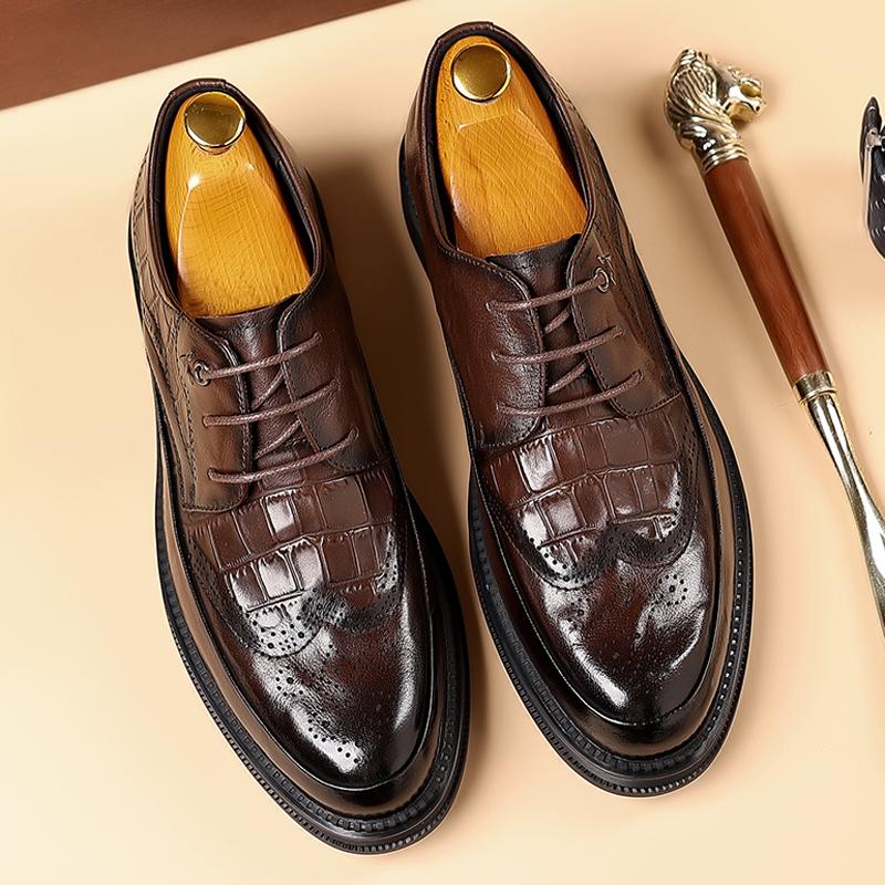 Высококачественные мужские новые повседневные кожаные туфли на шнуровке, модные брендовые мужские осенние удобные туфли с резным узором