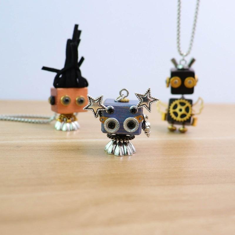 Деревянный кулон-робот, ожерелье, регулируемая длина, панк-цепочка на шею, стильный аксессуар из кожаного шнура, чокеры с защитой от выцветания