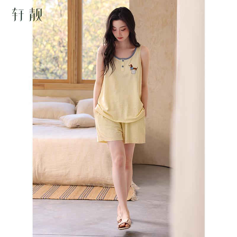 Xuan Liang Bubble Cotton Pajamas Women's Summer Thin Cotton Tank Top Shorts Casual Relaxation Large Home Clothing Set