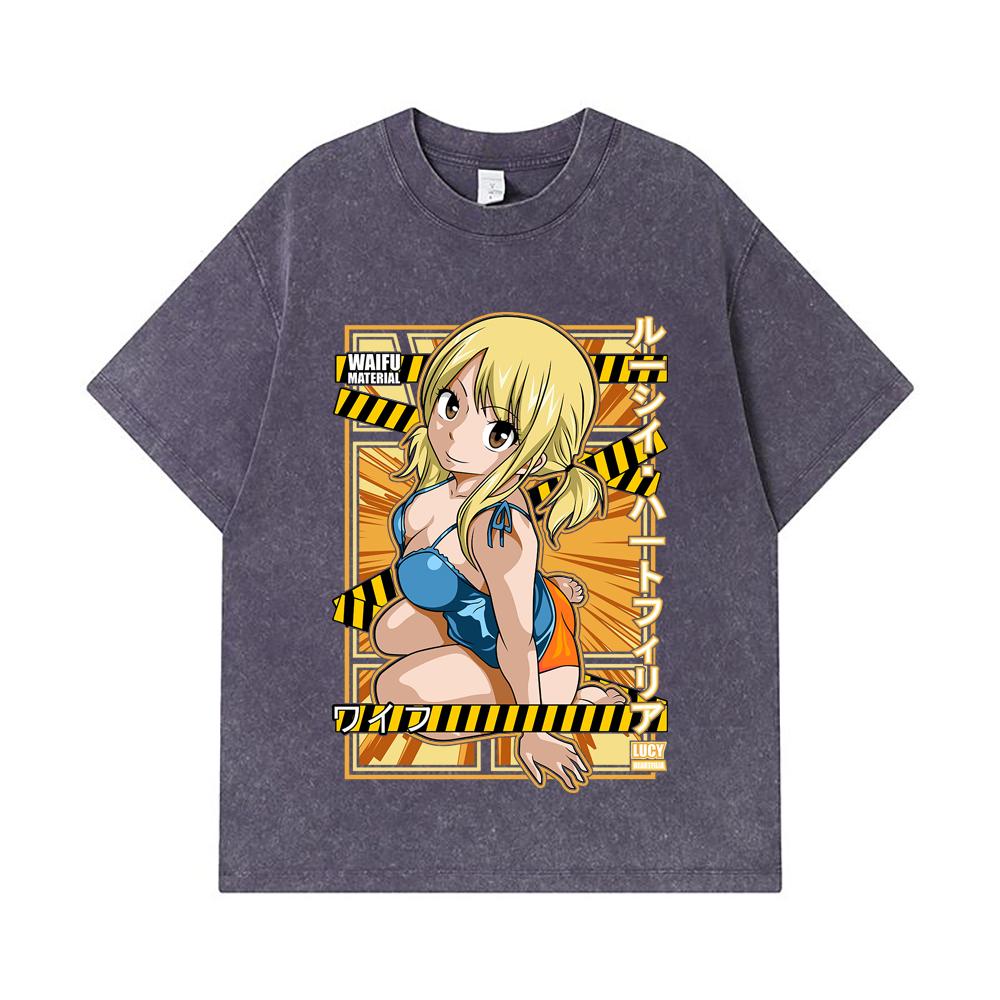 275 GSM Washed T-shirts 100% Cotton Fairy Tail V1 Lucy Waifu Print Unisex Heavy Cotton T Shirt