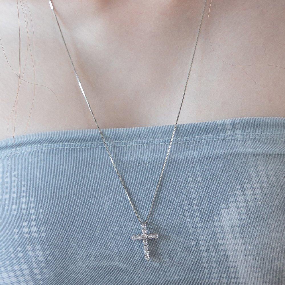 (Серебро 925 пробы) Кубический крест кулон длинное ожерелье Nz2484