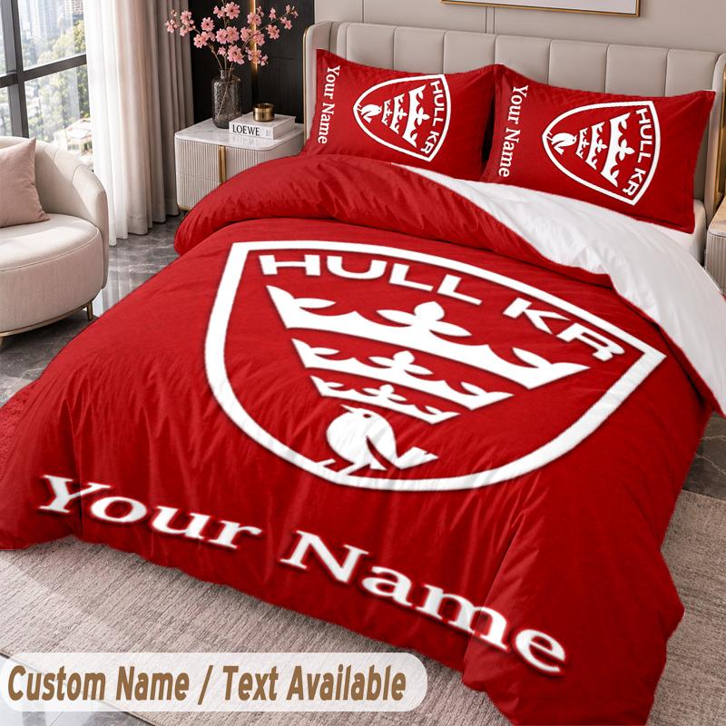 Hull KR Printed Bedding Set Custom Name Text 1 Duvet Cover 2 Pillowcases For Bedroom