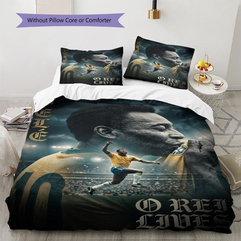Pele Brazil Football Star Bedding Set 3 Pieces Duvet Cover Pillowcases Soccer Fan Bedroom Home Decor