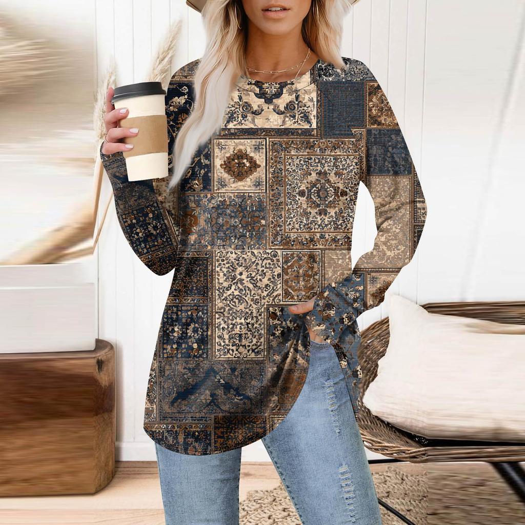 Womens Oversized Sweatshirt Graphic Sweater Long Sleeve Drop Shoulder Round Shirt Tops Vintage Clothes