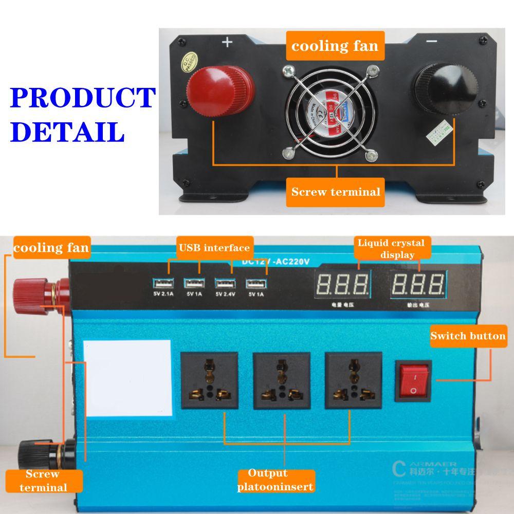 DC 2200/4000W 12/24V To AC 220V Voltage Transformer Adapter Charging Converter Car Inverters Modified Sine Wave Solar Power