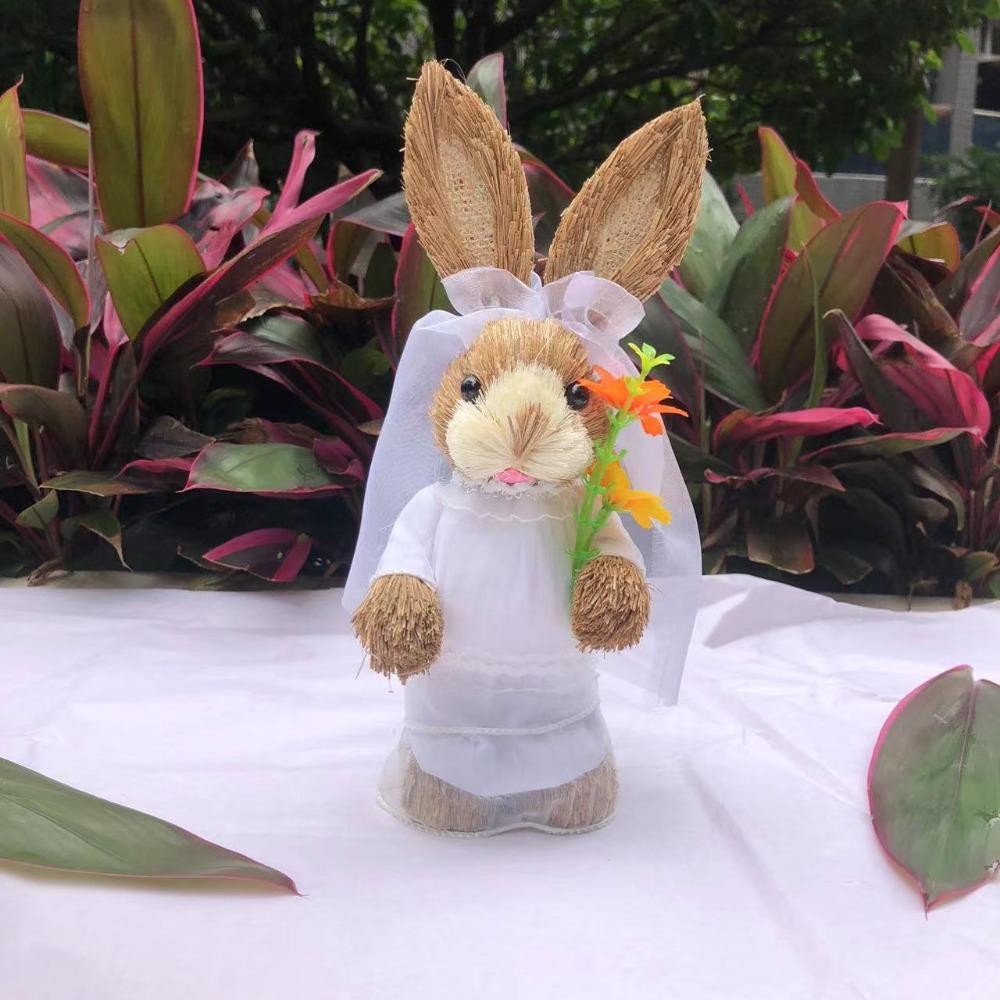 Cute High-25cm Straw Rabbits DIY Handmade Landscape Rabbit Statue Photography Props Gift Rabbit Decoration Garden Balcony
