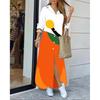 Women's Printed Maxi Shirt Dress Long Sleeve Turn Down Collar Loose Casual Dress