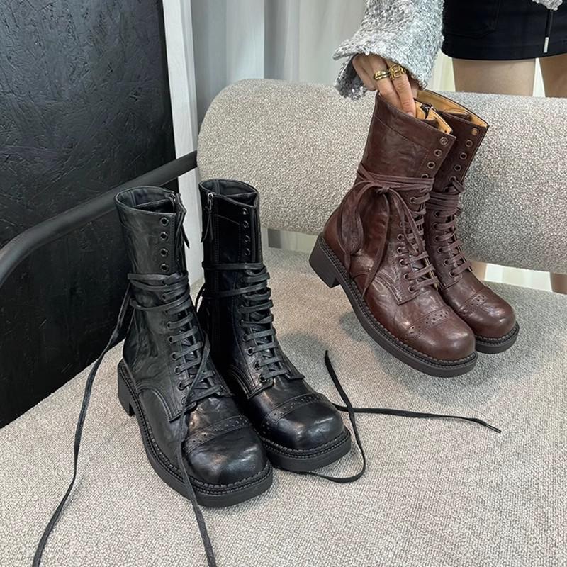 Ретро ботинки Мартина детские 2025 осень и зима новые женские ботинки на толстой подошве короткие ботинки нишевый дизайн шнуровка короткие ботинки женские