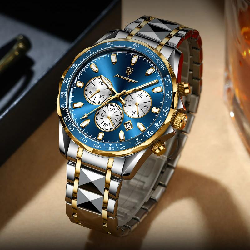 POEDAGAR Роскошные мужские наручные часы Водонепроницаемые светящиеся часы-хронограф для мужчин из нержавеющей стали Мужские кварцевые часы Мужские подарки Reloj Hombre