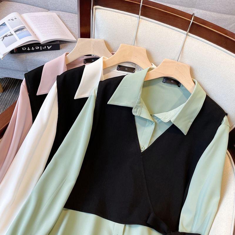 New French Style Top for Women with A Niche Design, Unique Splicing, Fake Two-piece Shirt Trend