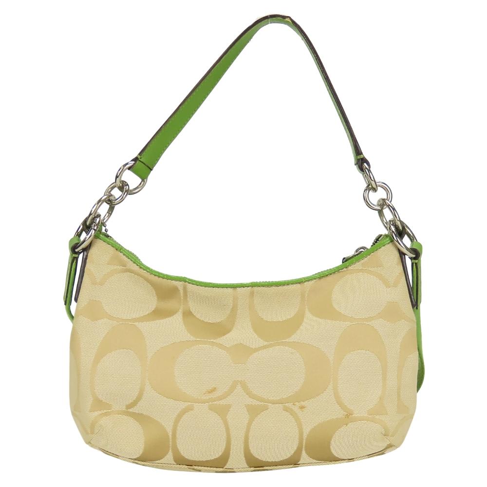 Used COACH Shoulder Bag 28206E canvas/leather beige green one belt