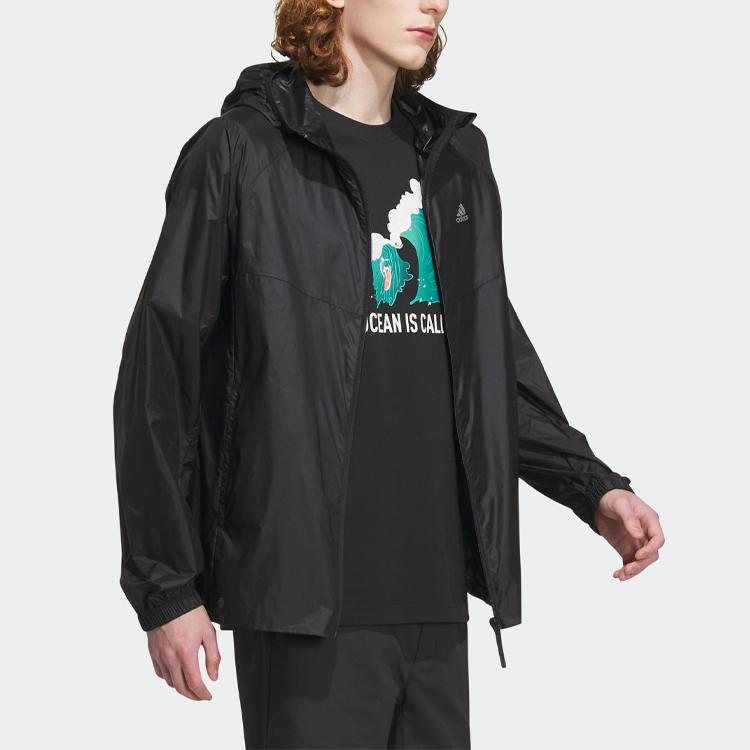 Adidas Sun-Protective Sports Outdoor Hooded Jacket Unisex Jackets Black IA1783