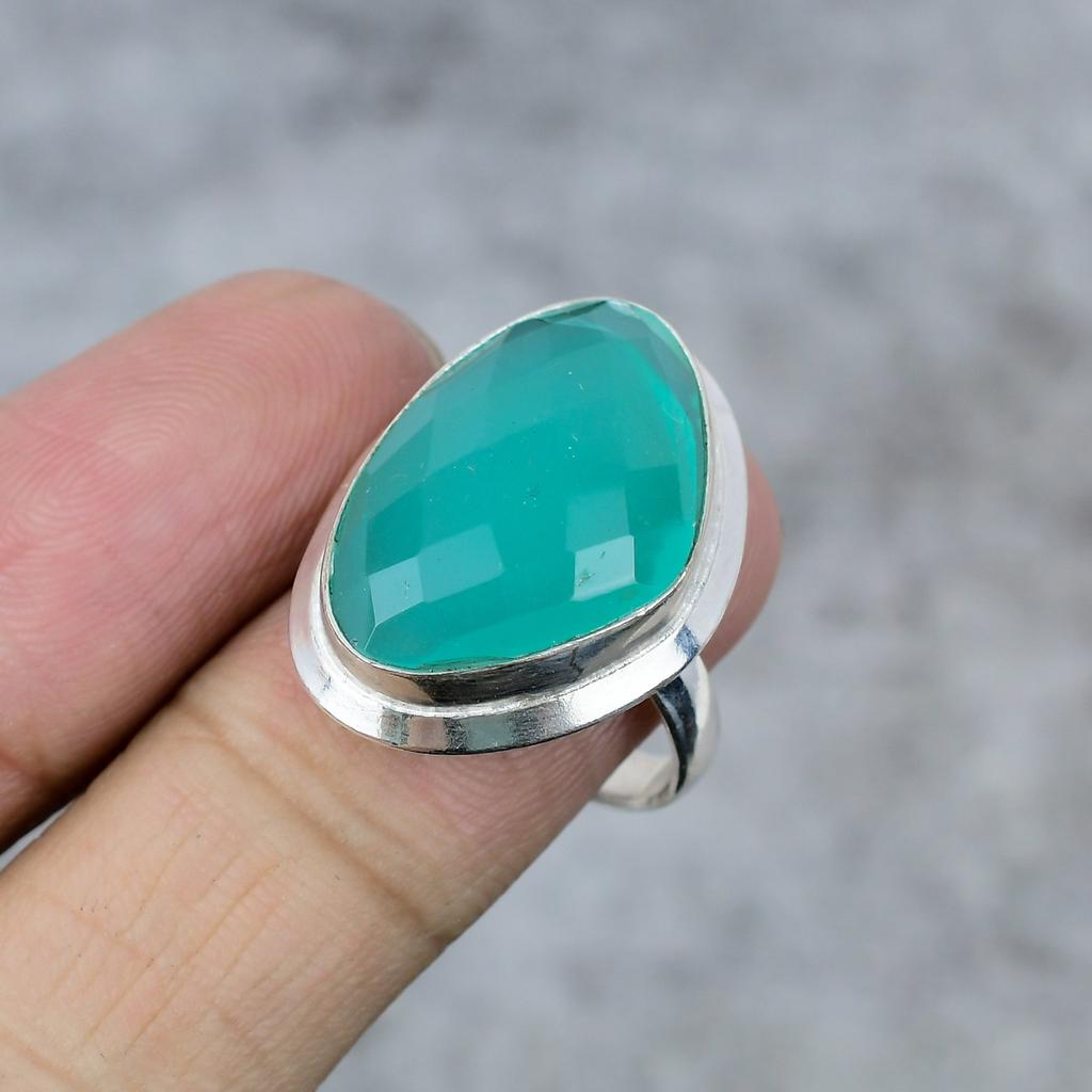 Green Chalcedony Gemstone Handmade 925 Sterling Silver Jewelry Ring Size 9 M-253