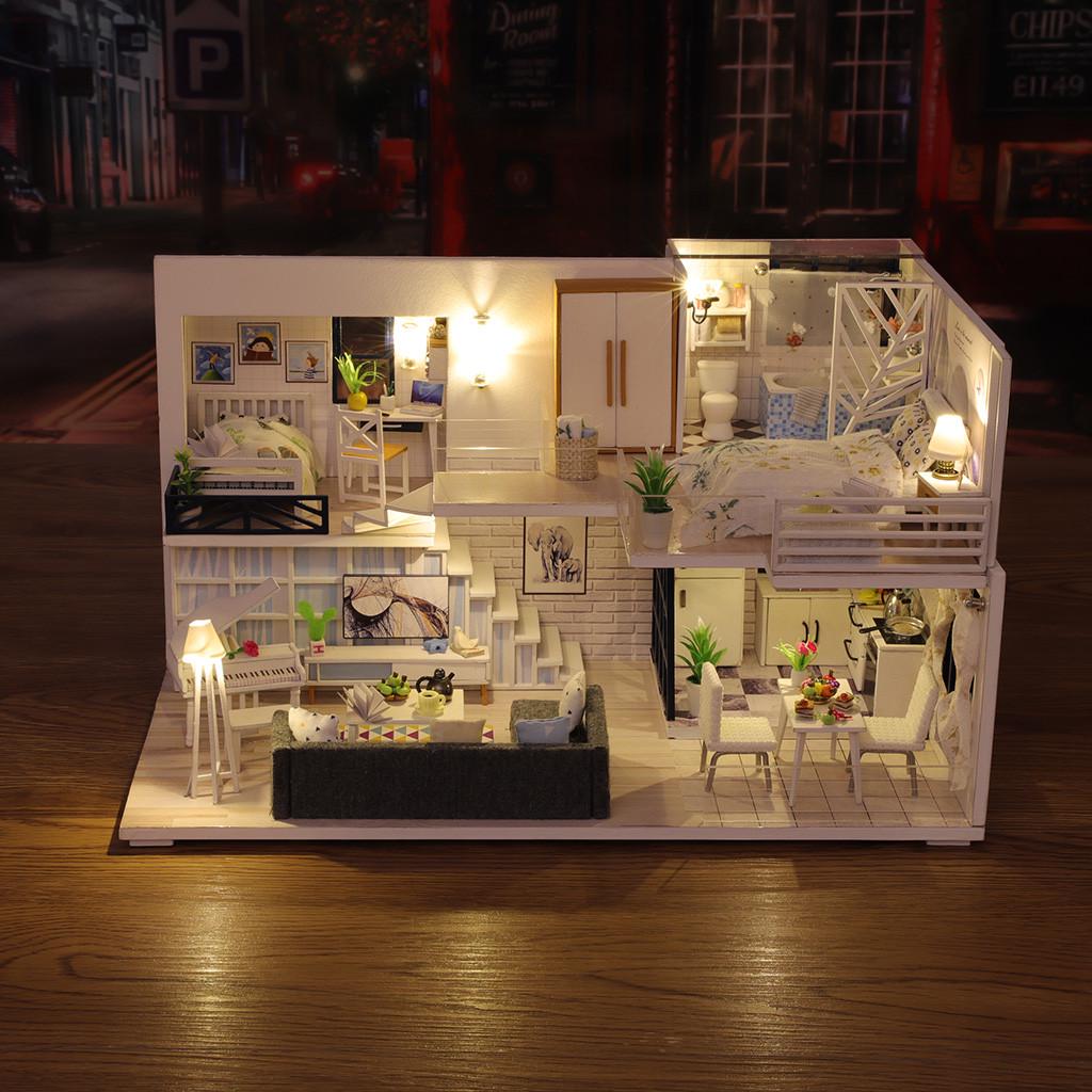 3D деревянный DIY миниатюрный дом мебель светодиодный дом головоломка украсить творческие подарки