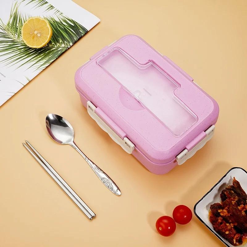 Lunch Box Plastic Compartment Portable Lunchbox Students Office Bento Box Microwave Food Containers with Chopsticks and Spoon