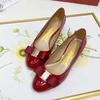 Patent Leather Leather Single Shoes Bow Flat Bottom Round Head Shallow Mouth New Red Wedding Shoes Versatile Thick Heel Medium Heel Women's Shoes