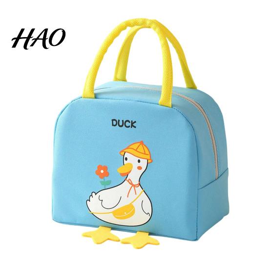 Durable Toddler Lunch Tote Cartoon Insulated Bag, Oxford Cloth Thermal Cooler Tote, Penguin/Duck Easy to Clean Snack Organizer Patterns Print,