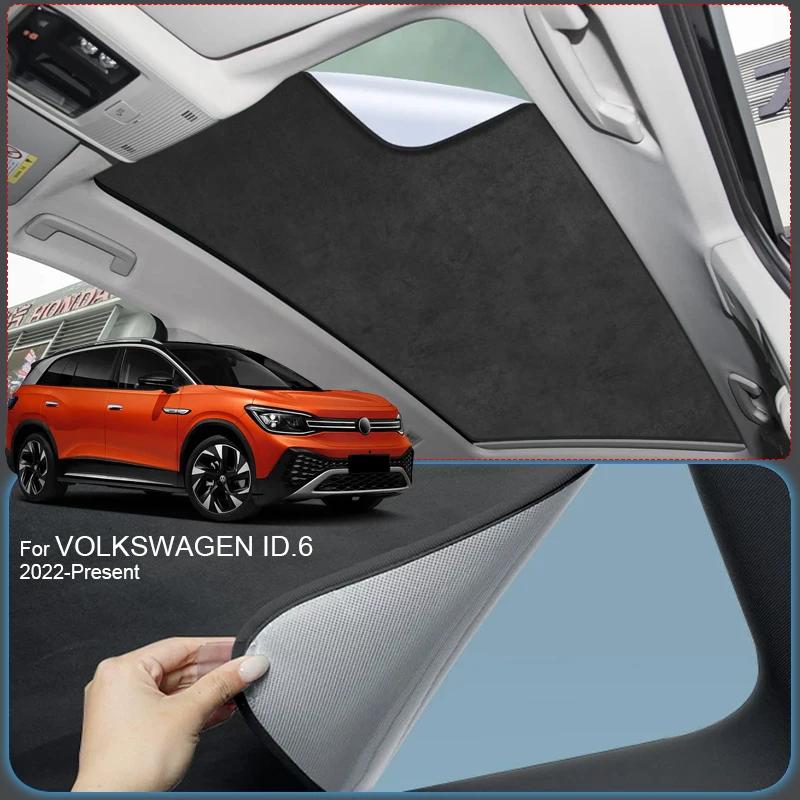 Car Suede Fabric Electrostatic Adsorption Sunroof Sunshade For VOLKSWAGEN ID.6 2022-PresentAuto Anti-UV Heat Insulation Skylight