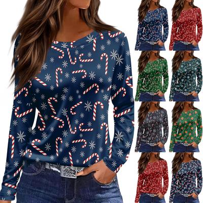 Женская модная повседневная свободная футболка с разрезом и круглым вырезом с длинным рукавом с принтом, женский топ