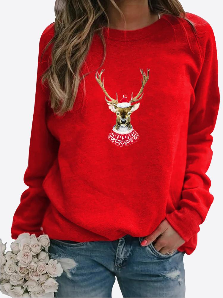 Зимняя женская повседневная толстовка с длинными рукавами и принтом Санта-Клауса, женская свободная футболка с круглым вырезом, топы больших размеров, свитер с длинными рукавами