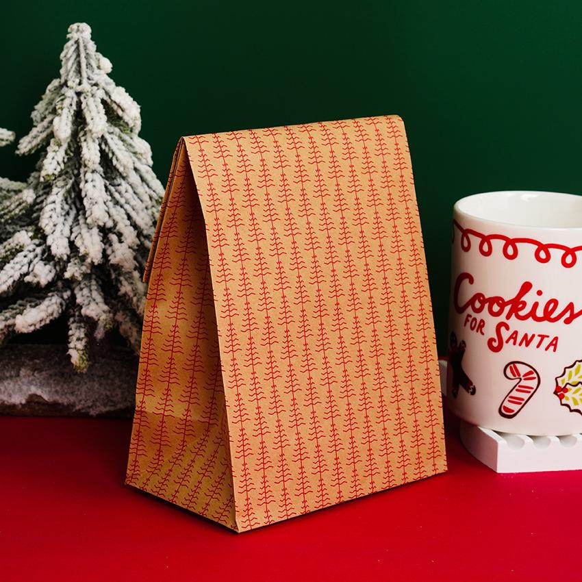 5Pcs Christmas Gift White Kraft Paper Gift Bags Christmas Tree Snowman Elk Festive Atmosphere Cookie Candy Packaging Bags