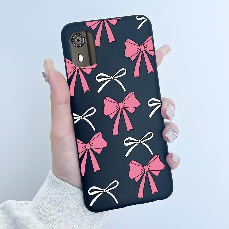 Чехол для телефона Nokia C02 Милый Забавный Любовь Кролик Животное Черный Матовый Мягкий ТПУ Защитная Задняя Крышка для Чехла Nokia C2 2-го Поколения