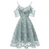 Deer Women's Floral Crochet Lace Ruffle Cold Shoulder Cami Strap Midi Bridesmaid Dress Wedding Evening Formal Party Cocktail Occasions Outfits