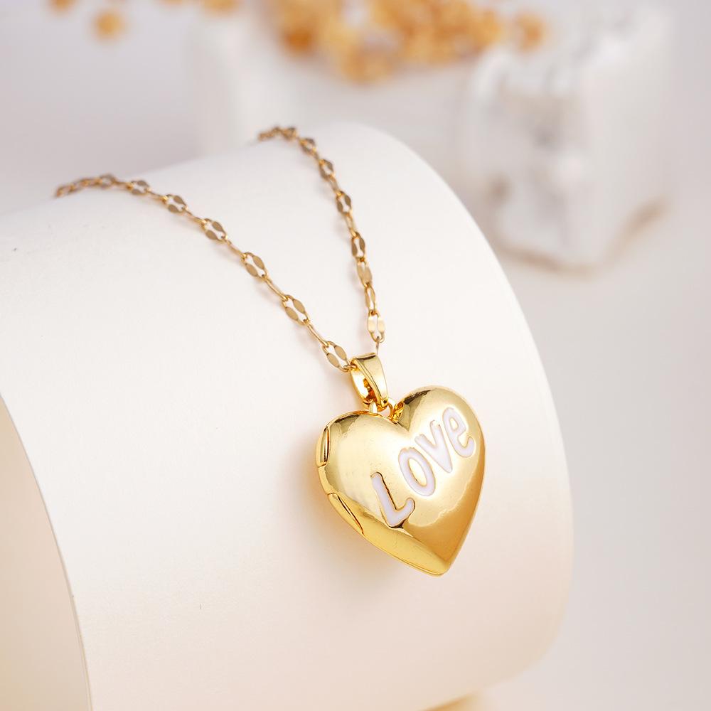 Vintage Simple Can Open Love Heart Photo Frame Pendant Necklace for Women Girls Y2K Creative Stainless Steel Chain Jewelry Gifts