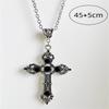 Gothic Black Cross Pendant Necklace with Ruby Red Crystal - Unisex Minimalist Retro Jewelry for Men or Women
