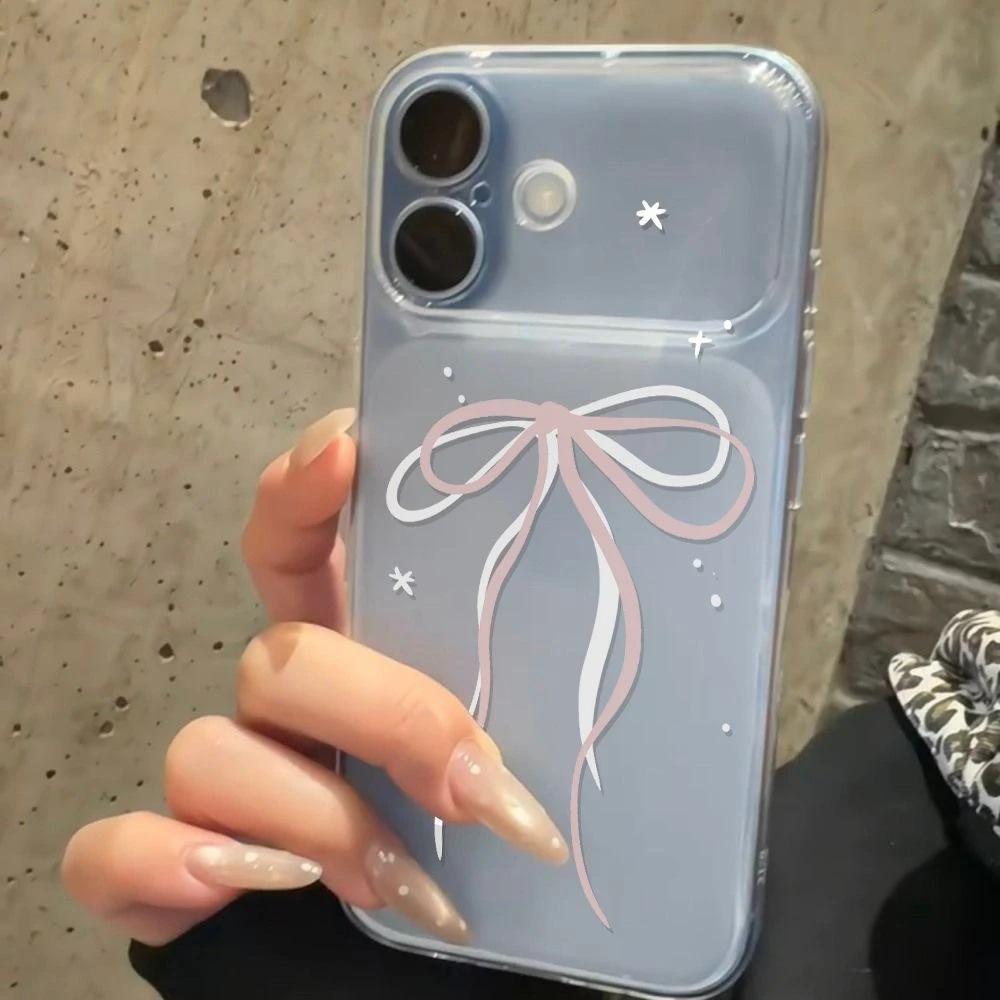 Милый свежий розово-белый бант для iPhone 17Promax с большим окном, чехол для мобильного телефона IP16/15/14/13