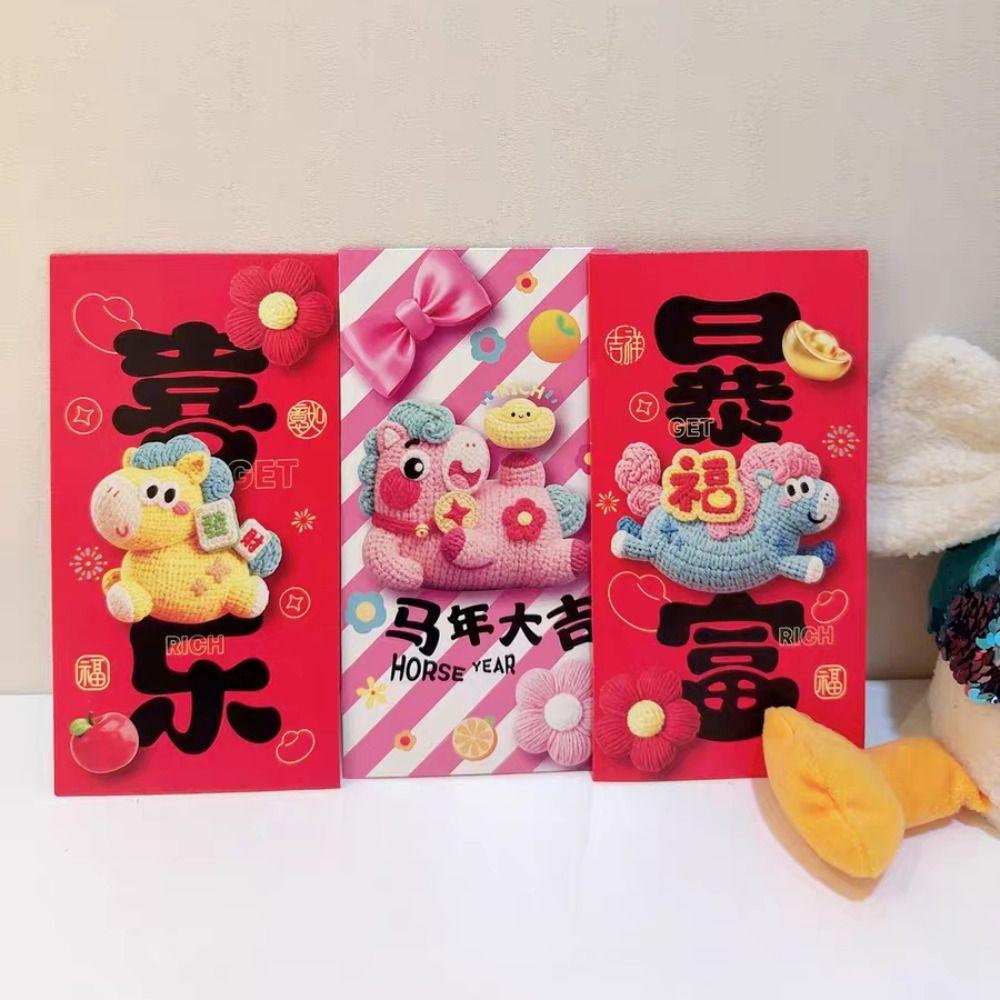 6Pcs Candy Color Pony Red Envelope Chinese Style 2026 Horse Year Spring Festival Red Packet Hongbao Blessing