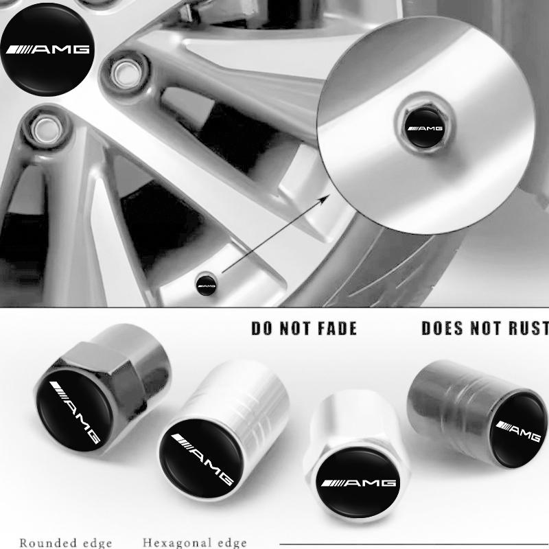 KGMZA1 For Mercedes Benz AMG A B C E G CLA W211 W203 W204 C260 E300L A200L 4Pcs Car Badge Wheel Tires Valve Caps Tyre Valve Stem Covers