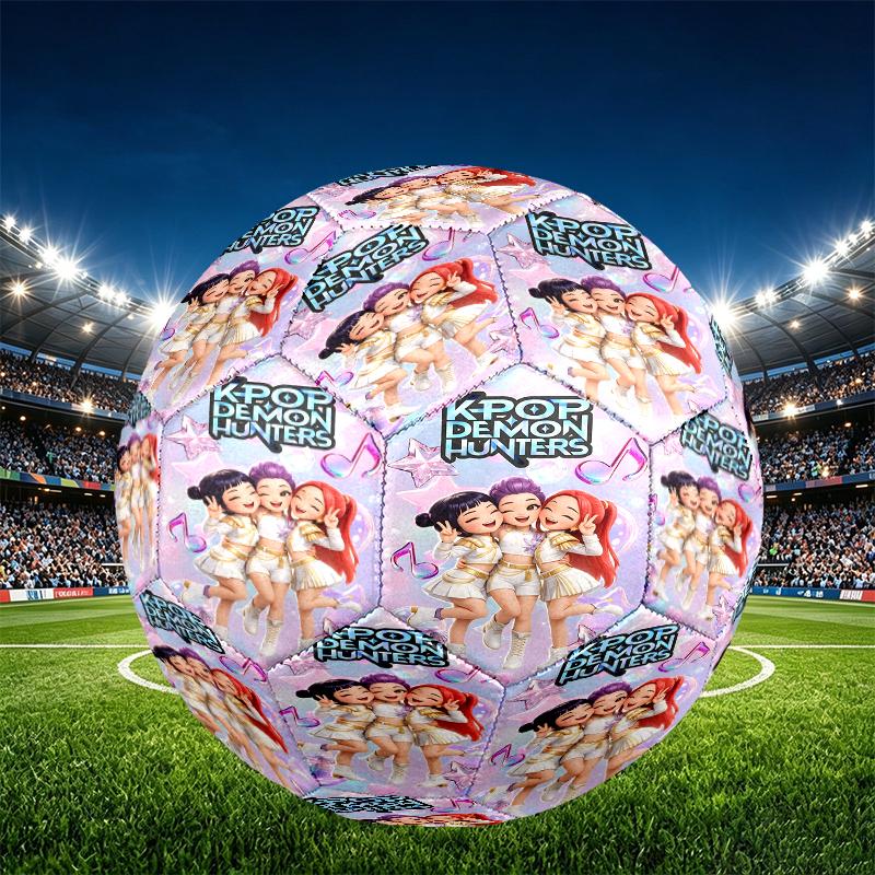 KPop Demon Hunters Print Size 5 Soccer Ball, PU Wear Resistant Football for Match Training and Daily Practice, Birthday Gift for Soccer Fans