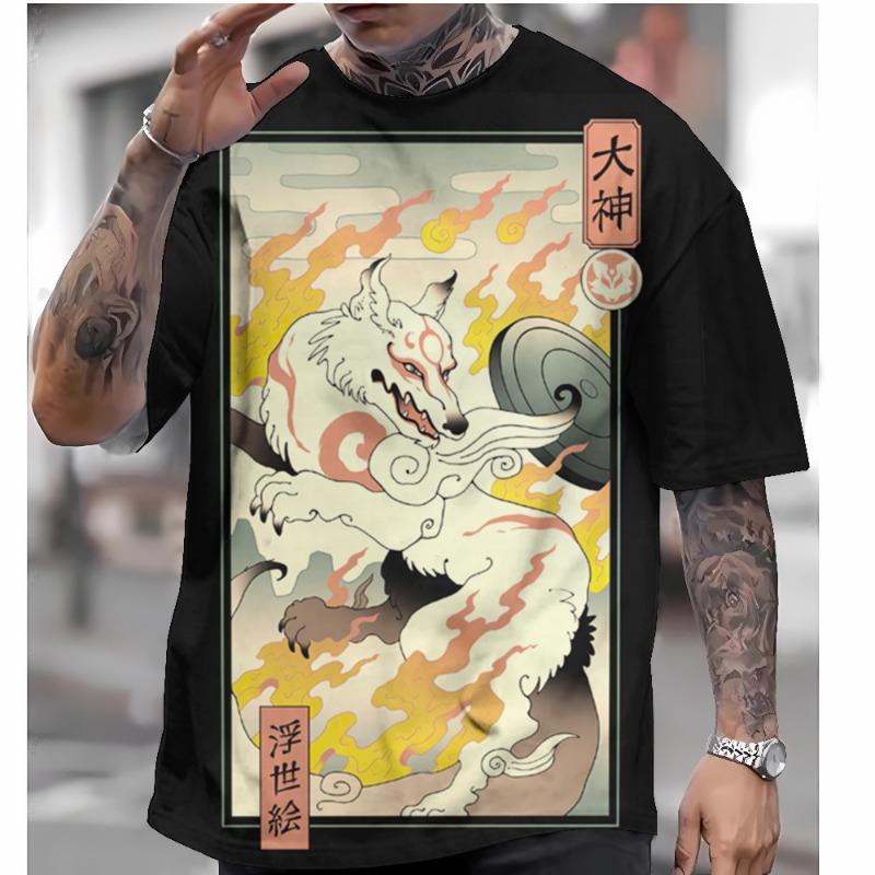 Футболка в японском стиле для мужчин Футболки с графикой Ukiyo-e Футболки с 3D-принтом Футболки с коротким рукавом Мужская одежда больших размеров Топы Лето