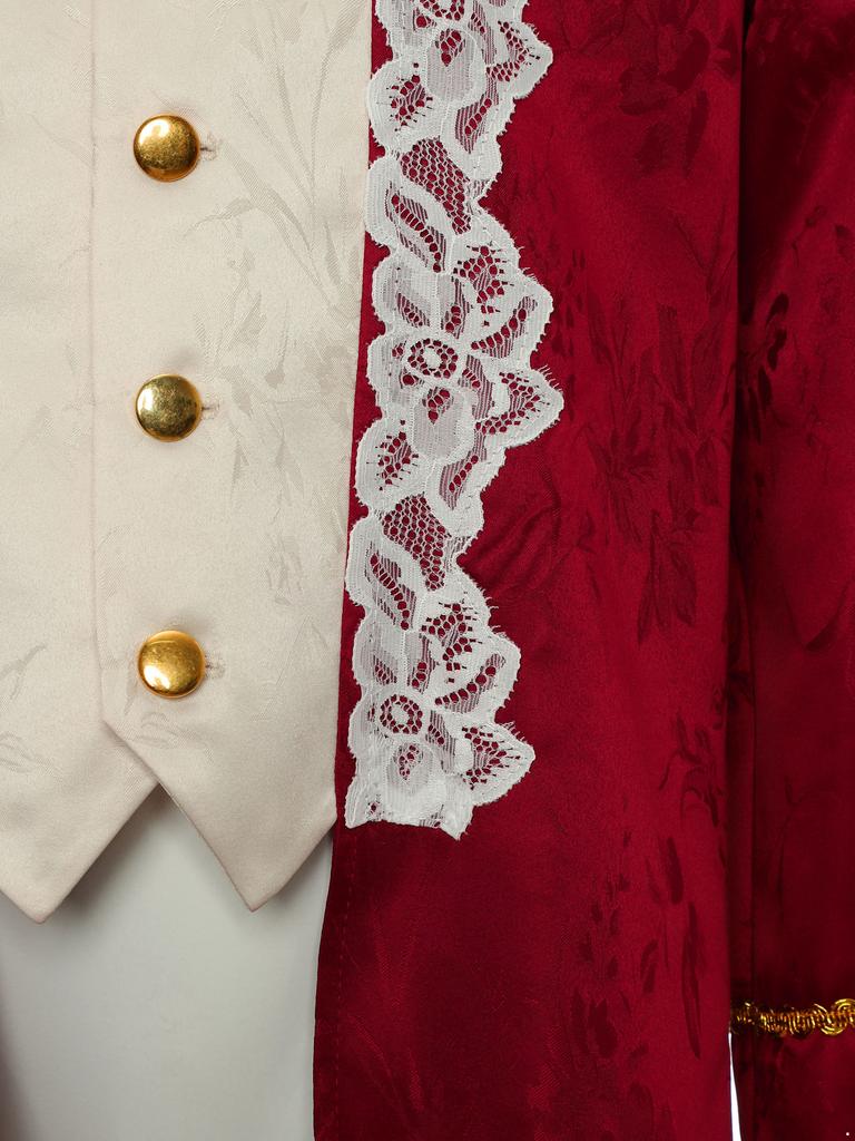 Boys Medieval Renaissance Victorian Jacket Turn Down Collar Long Sleeves Fake Two in One Lace Embroidery Tailcoat