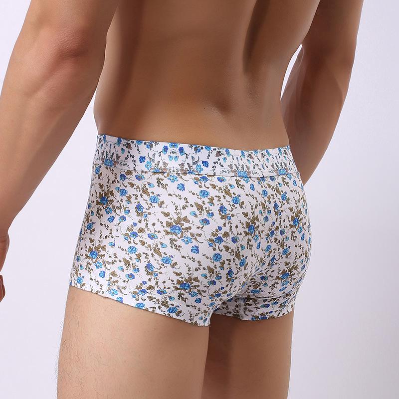 Мужское хлопковое нижнее белье в стиле ретро с цветочным принтом, мужское удобное и дышащее нижнее белье с низкой посадкой и плоским углом